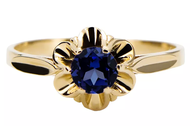 Ring Sapphire 14K Yellow gold Vintage craft vrc004y